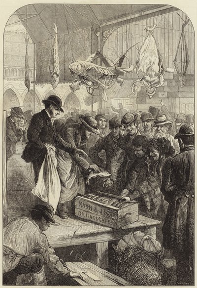 Une vente aux enchères de poissons au marché de Columbia - Charles J. Staniland